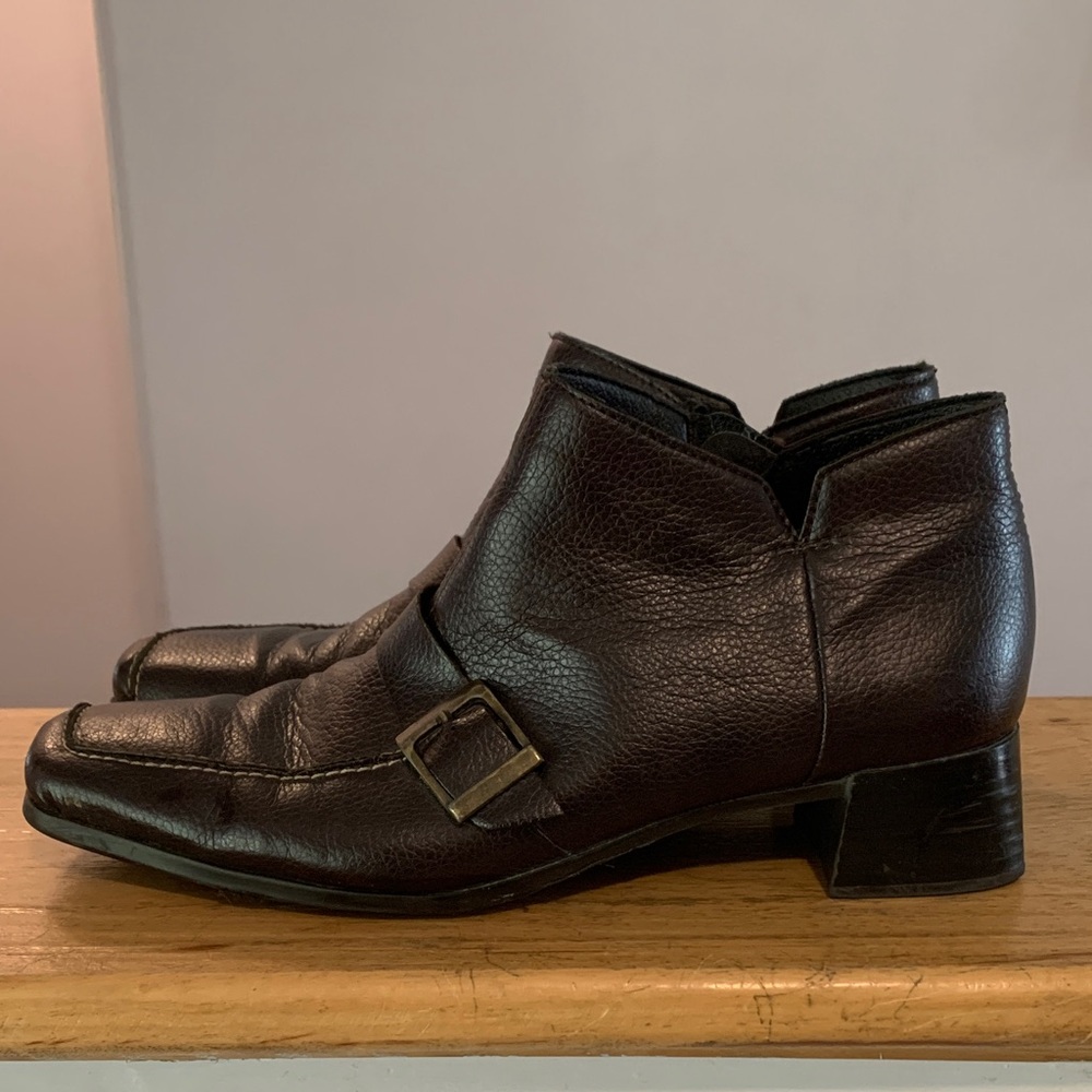 Rieker Brown Leather Ankle Boots with Buckle